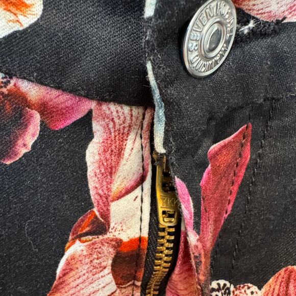 7 for all Mankind Black Tropical Floral Print Skinny Jeans Size 30 - Picture 5 of 9